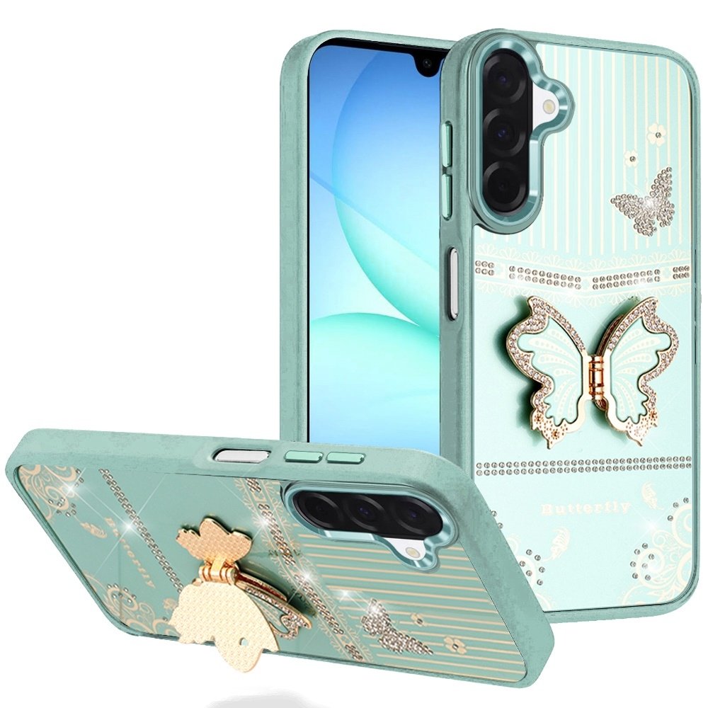 For Samsung Galaxy A17 5G Splendid Glitter Butterfly Design Stand with Metallic Edges Hybrid Case - Image 4