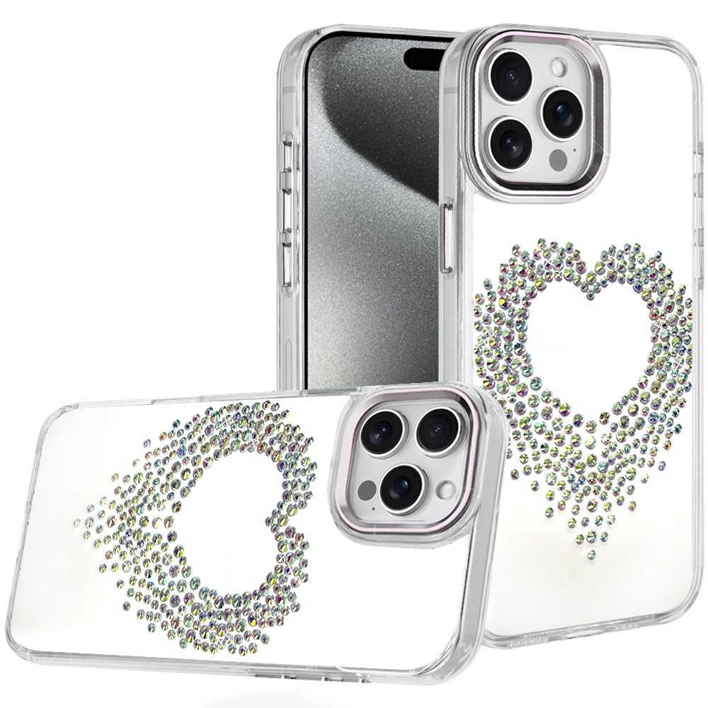 For Apple iPhone 15 Pro Max Angel Hearts Bling Shimmer Colorful Glitter Chrome Edged Hybrid Case - Image 3