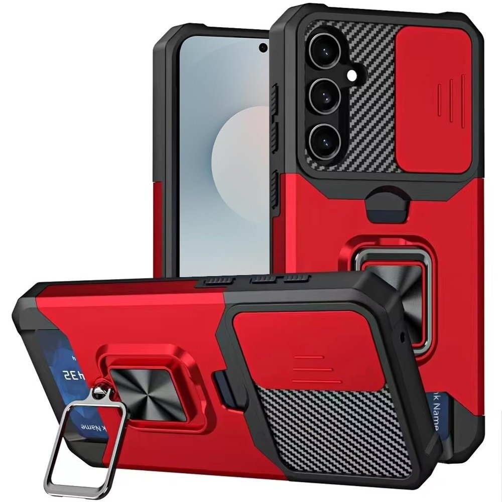For Samsung Galaxy s25 FE Multi-Functional Card Magnetic Ring Stand Hybrid Camera Case Cover - Image 2