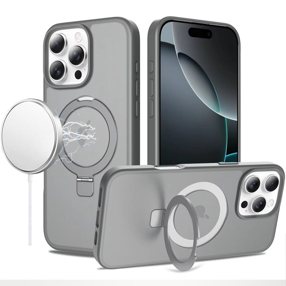 For Apple iPhone 16 Pro Max 6.9 Magnetic Matching Ring Stand Full Rotation Matte Hybrid - Image 4