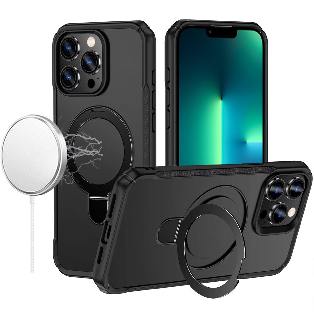 For Apple iPhone 13 Pro Max Matte Finish Simplified Magnetic Ring With Stand Hybrid Case