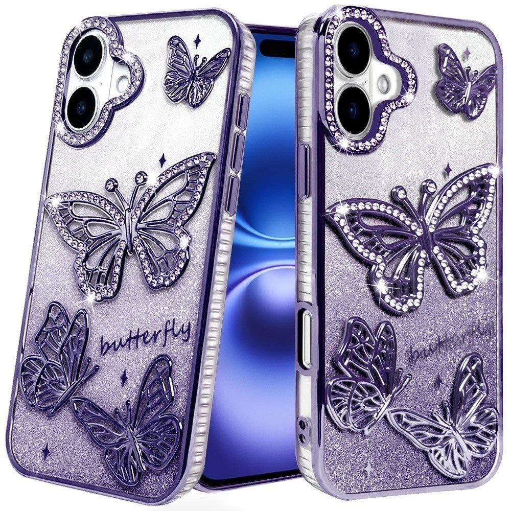 For Apple iPhone 17 Butterfly Freedom Shimmer Glitter Thick TPU Case Cover
