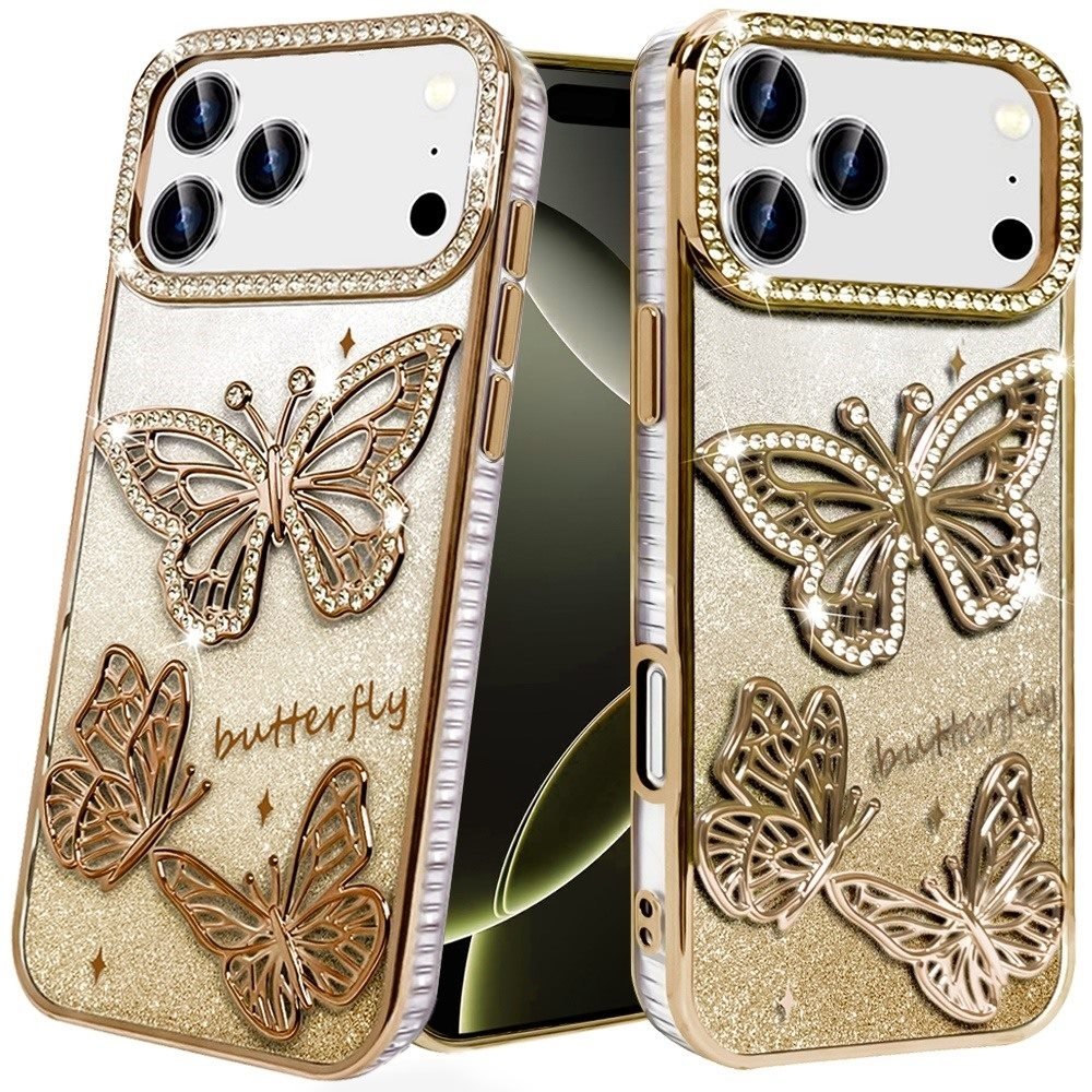 For Apple iPhone 17 Pro Butterfly Freedom Shimmer Glitter Thick TPU Case Cover - Image 3