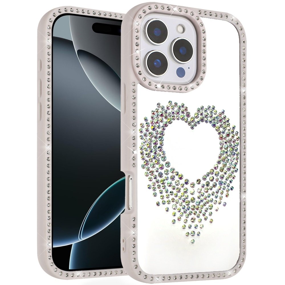 For Apple iPhone 16 Pro Max 6.9 Beautiful ANGEL Hearts Glitter Shimmer Diamond Edged Hybrid Case